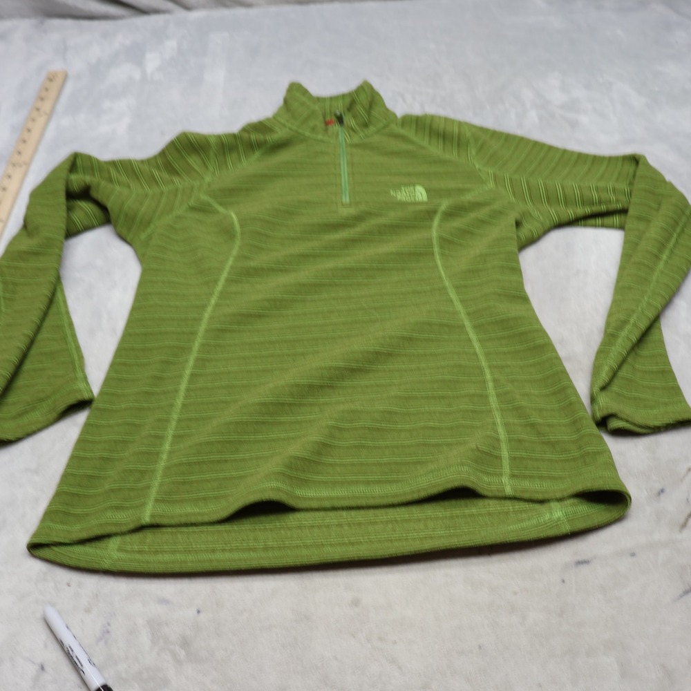 North Face Sweatshirt Womens Small Green Striped 1/4 Zip Pullover Fleece Outdoor